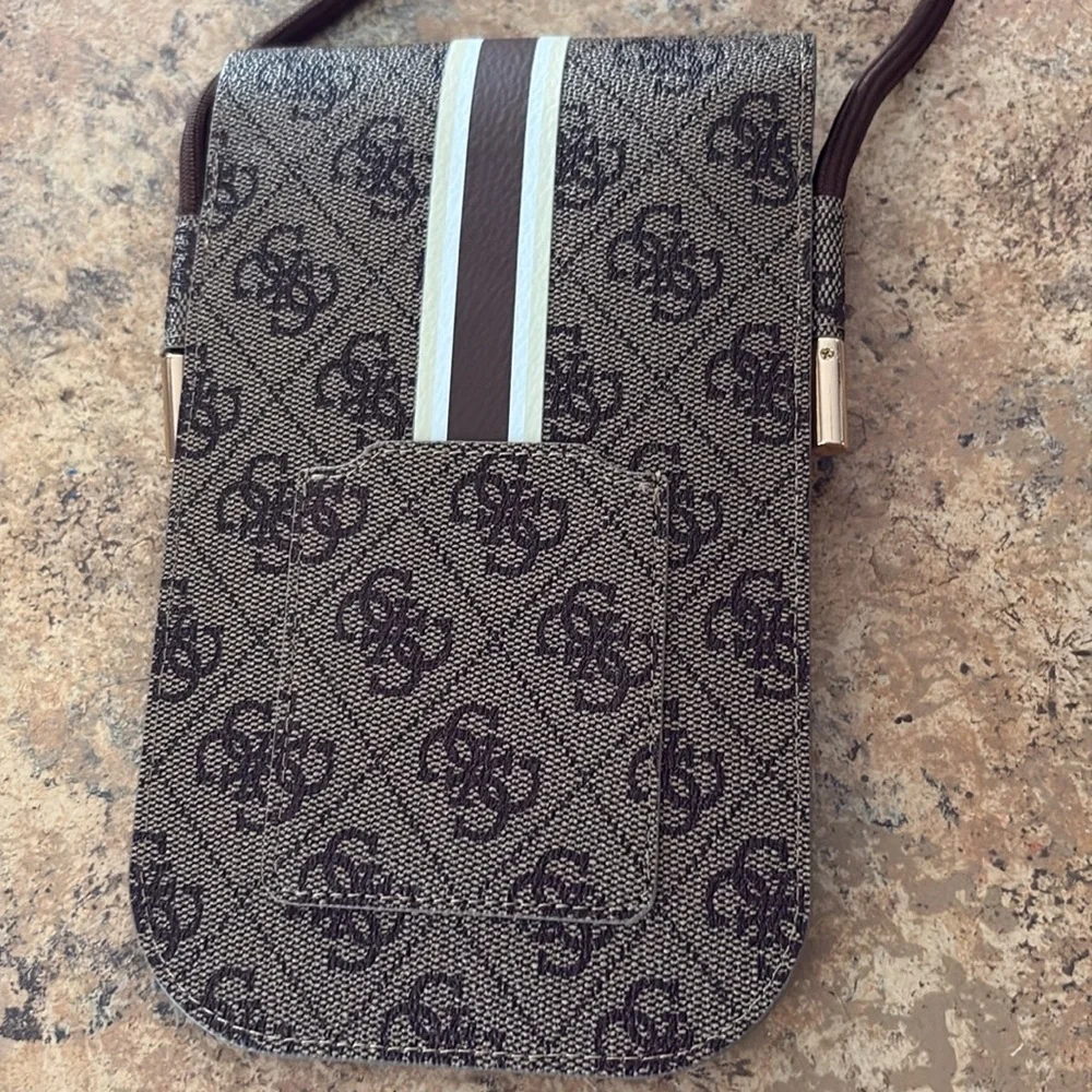 Guess Brown Patterned phone crossbody pouch